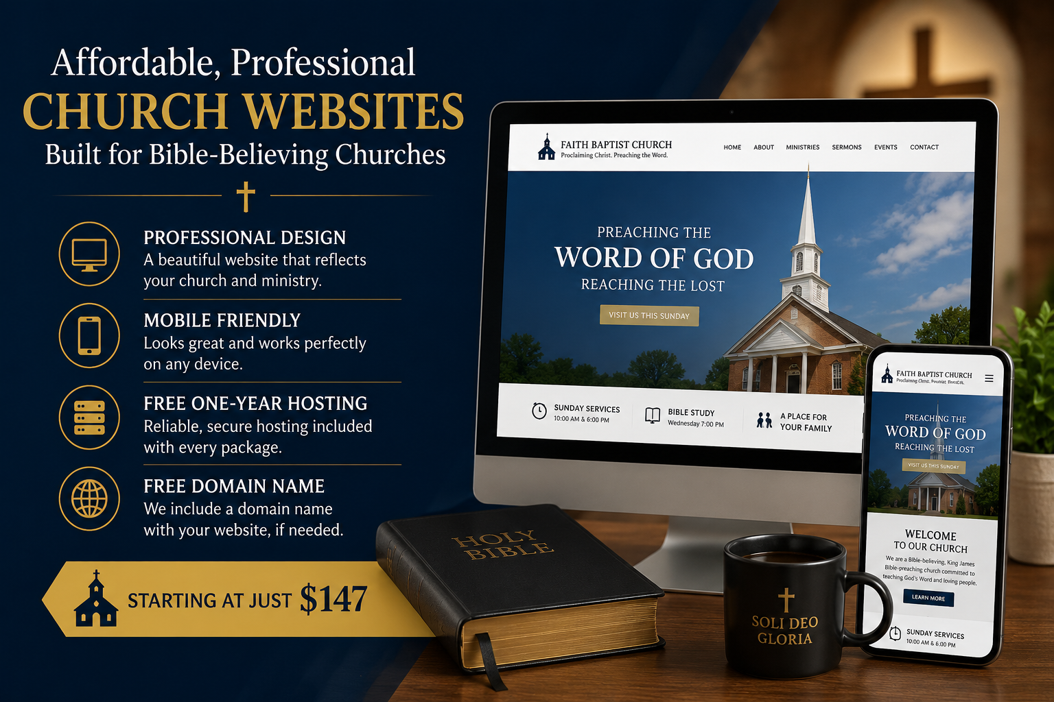 Affordable church website design for KJV Baptist churches
